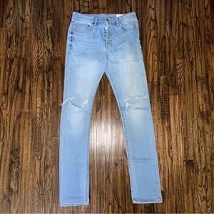 Kith Monroe Denim Pant Mens 30 Blue Indigo Stretch Jeans Slim Distressed
